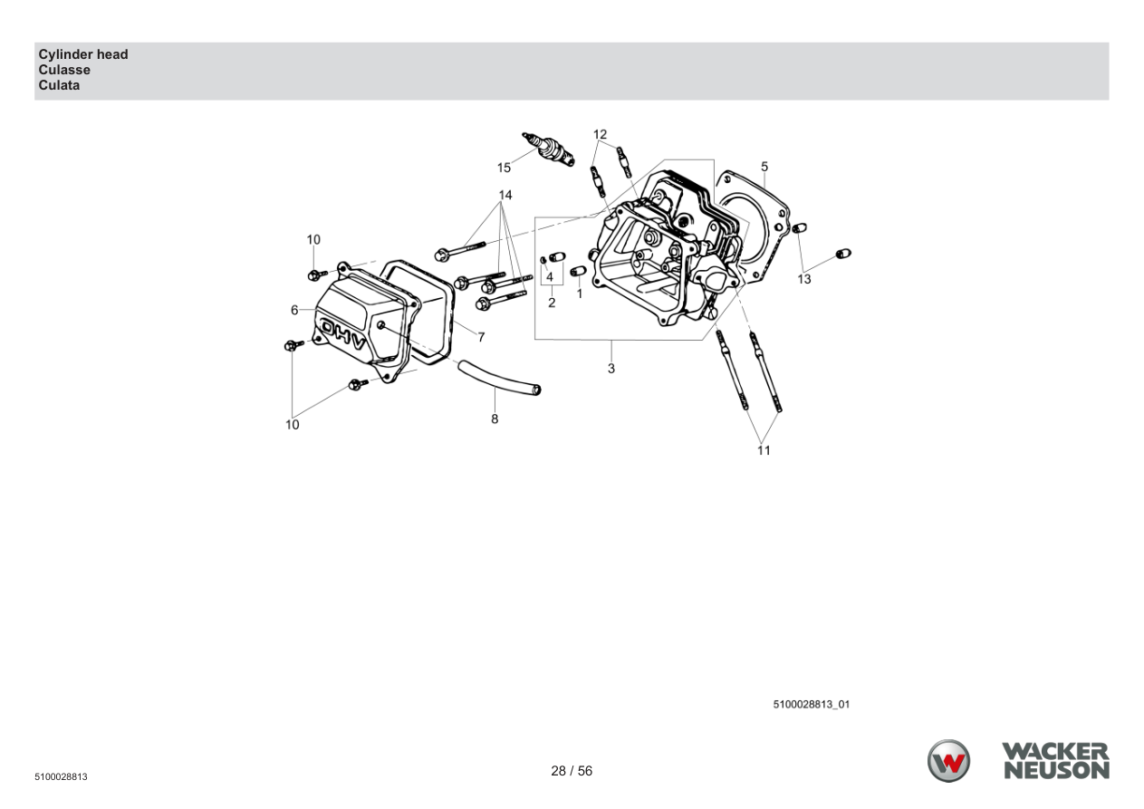 Wacker Neuson PDT3 Trash Pump Cylinder head parts diagram