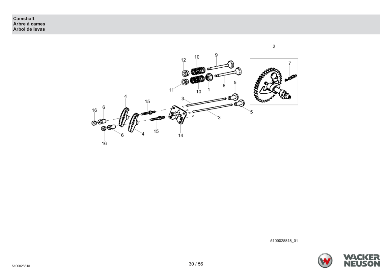 Wacker Neuson PDT3 Trash Pump Camshaft parts diagram