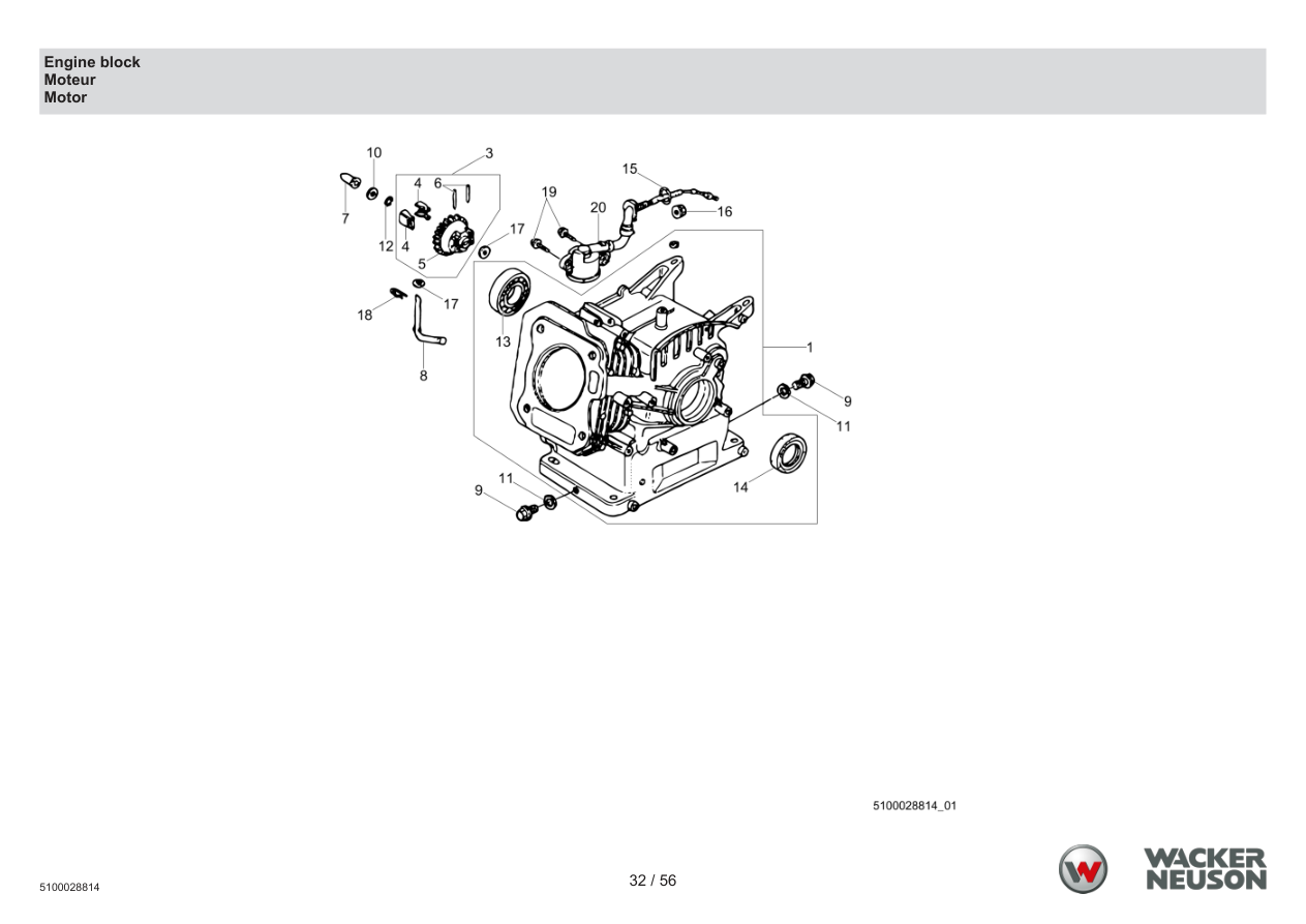 Wacker Neuson PDT3 Trash Pump Engine block parts diagram