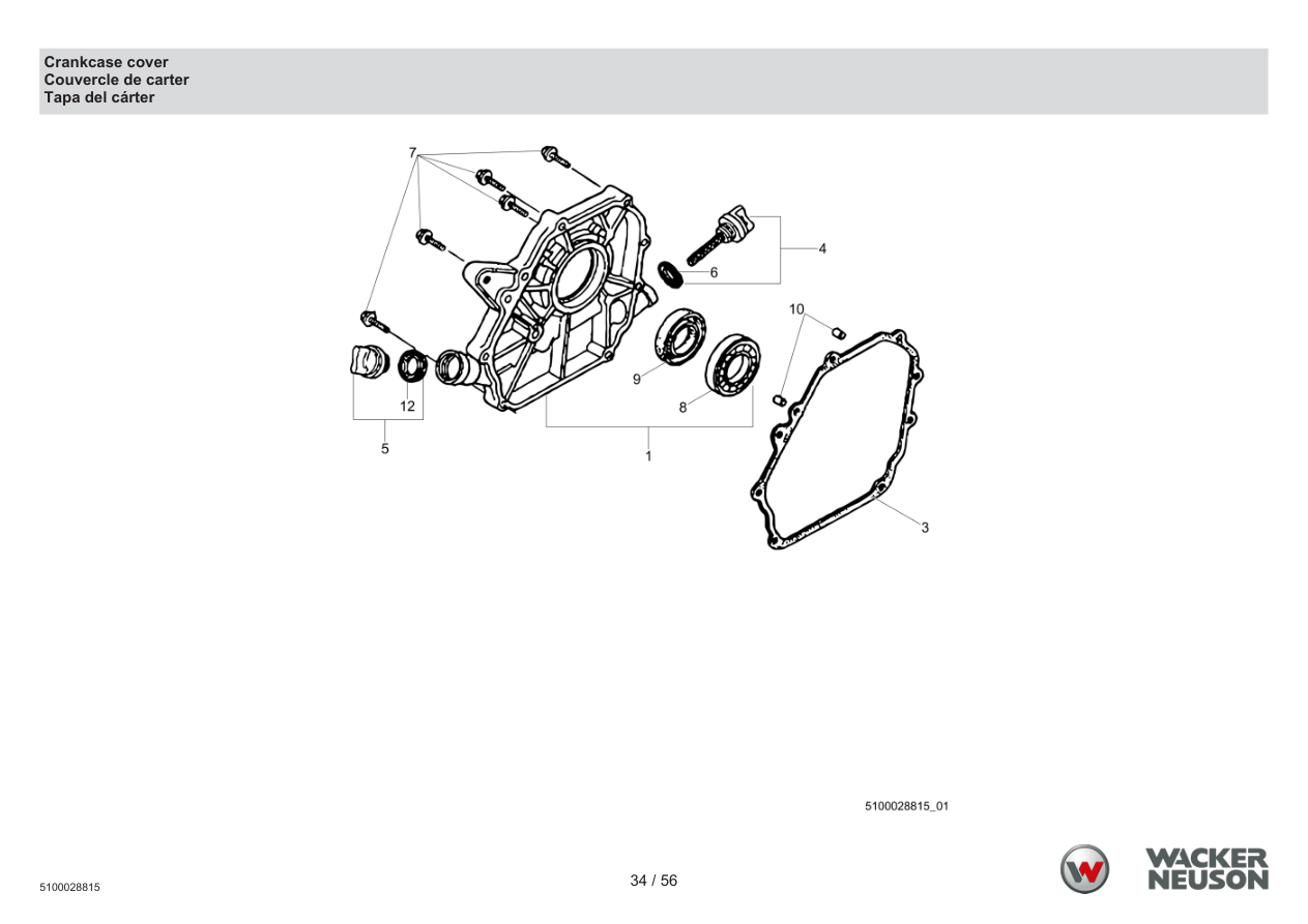 Wacker Neuson PDT3 Trash Pump Crankcase cover parts diagram