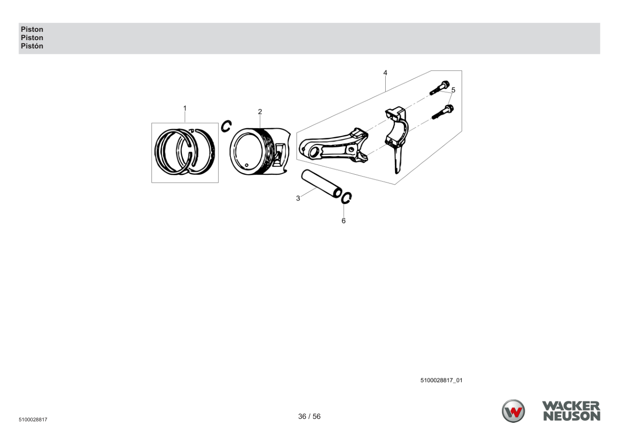 Wacker Neuson PDT3 Trash Pump Piston parts diagram