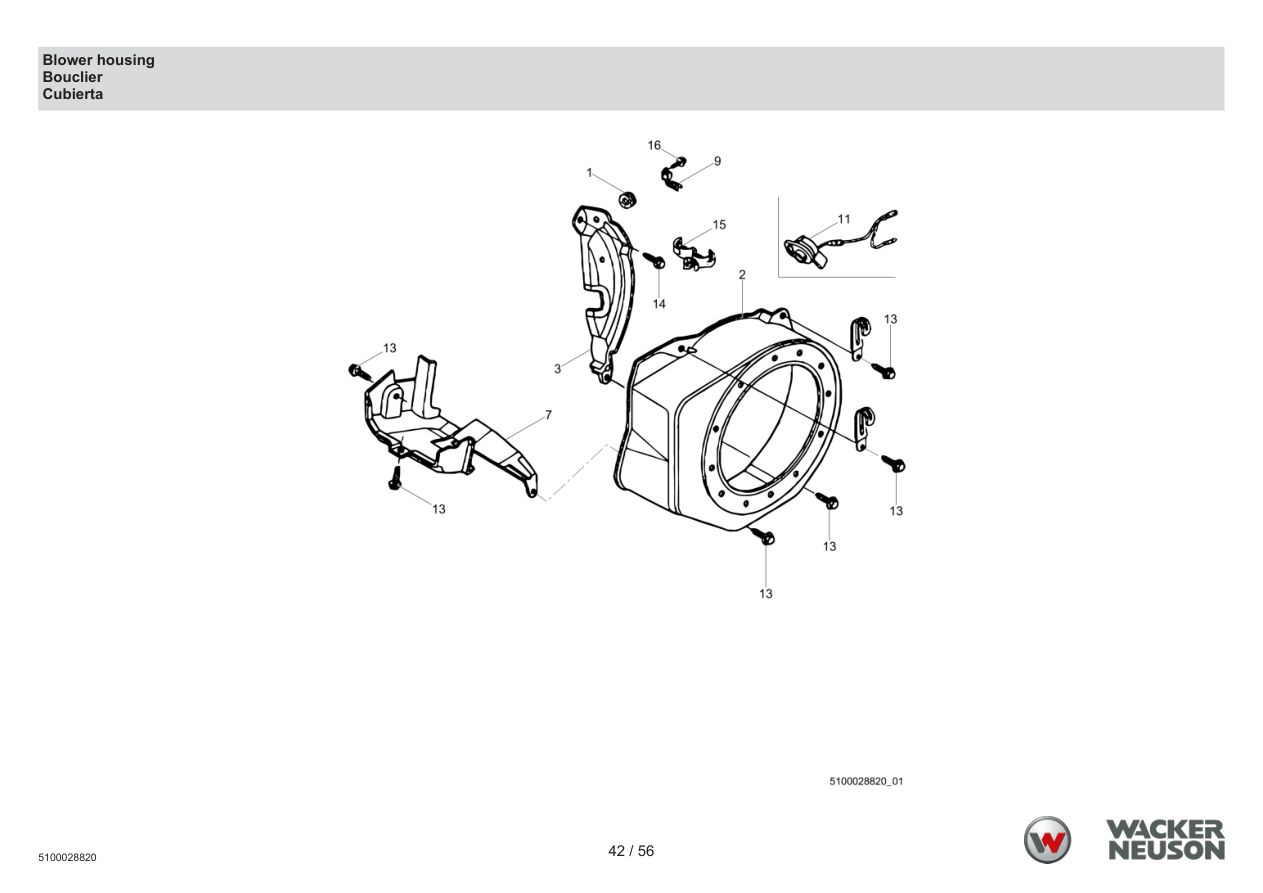 Wacker Neuson PDT3 Trash Pump Blower housing parts diagram