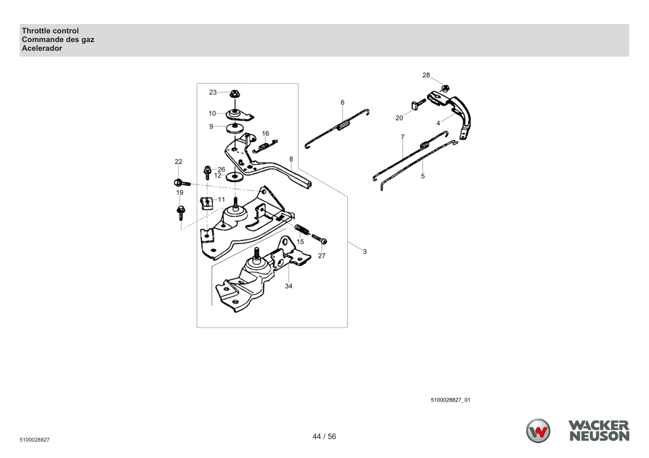 Wacker Neuson PDT3 Trash Pump Throttle control parts diagram