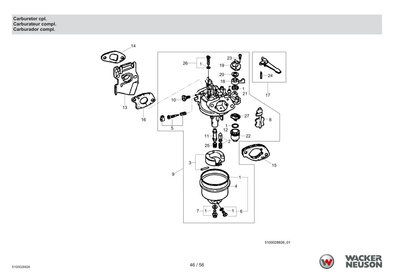Wacker Neuson PDT3 Trash Pump Carburetor cpl. parts diagram