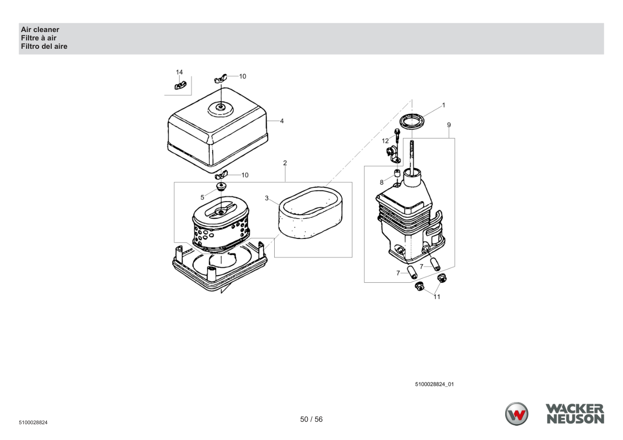 Wacker Neuson PDT3 Trash Pump Air cleaner parts diagram