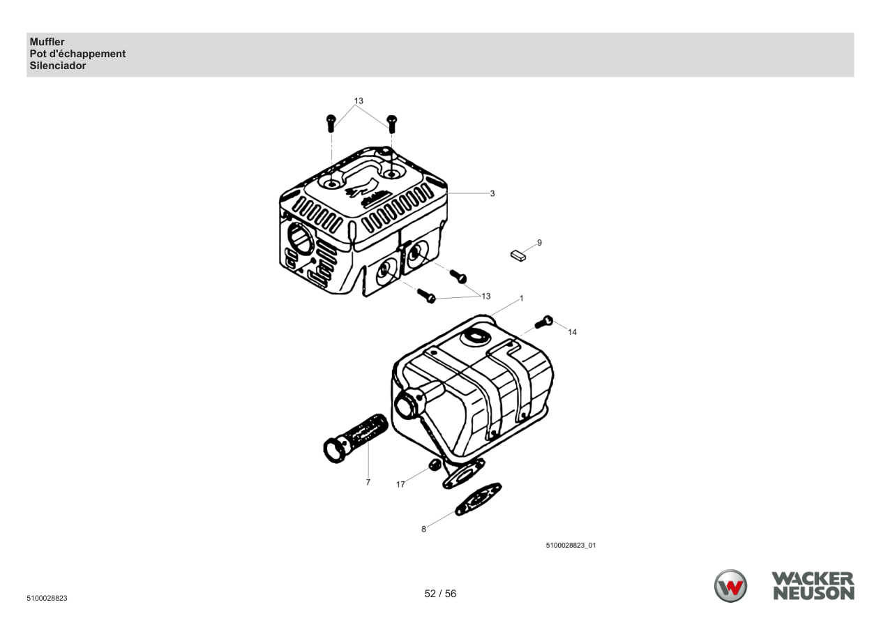 Wacker Neuson PDT3 Trash Pump Muffler parts diagram
