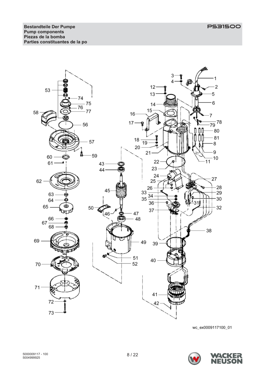 Wacker Neuson PS3-1500 Trash Pump PS31500 Pump Components parts diagram