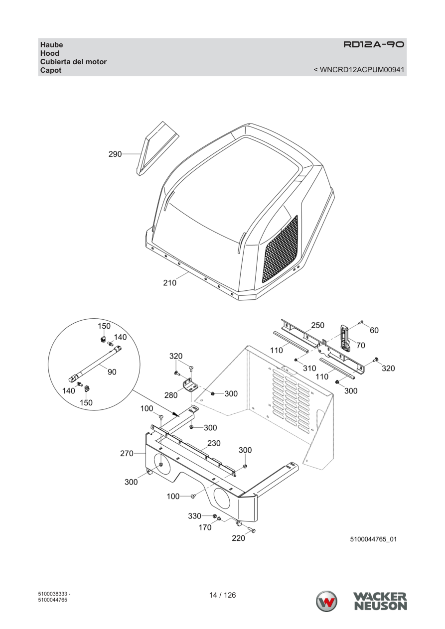 Wacker Neuson RD12 Roller RD12A-90 Haube parts diagram