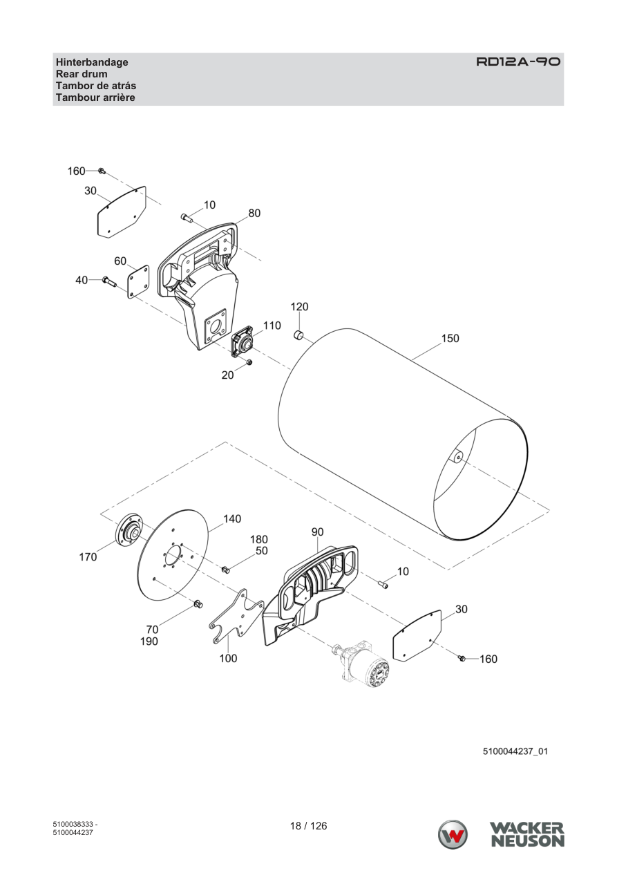 Wacker Neuson RD12 Roller RD12A-90 Hinterbandage parts diagram