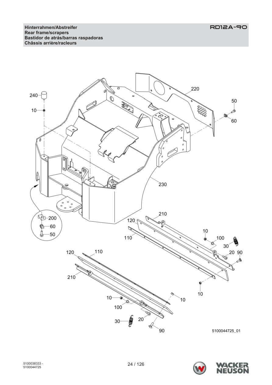 Wacker Neuson RD12 Roller RD12A-90 Hinterrahmen/Abstreifer parts diagram