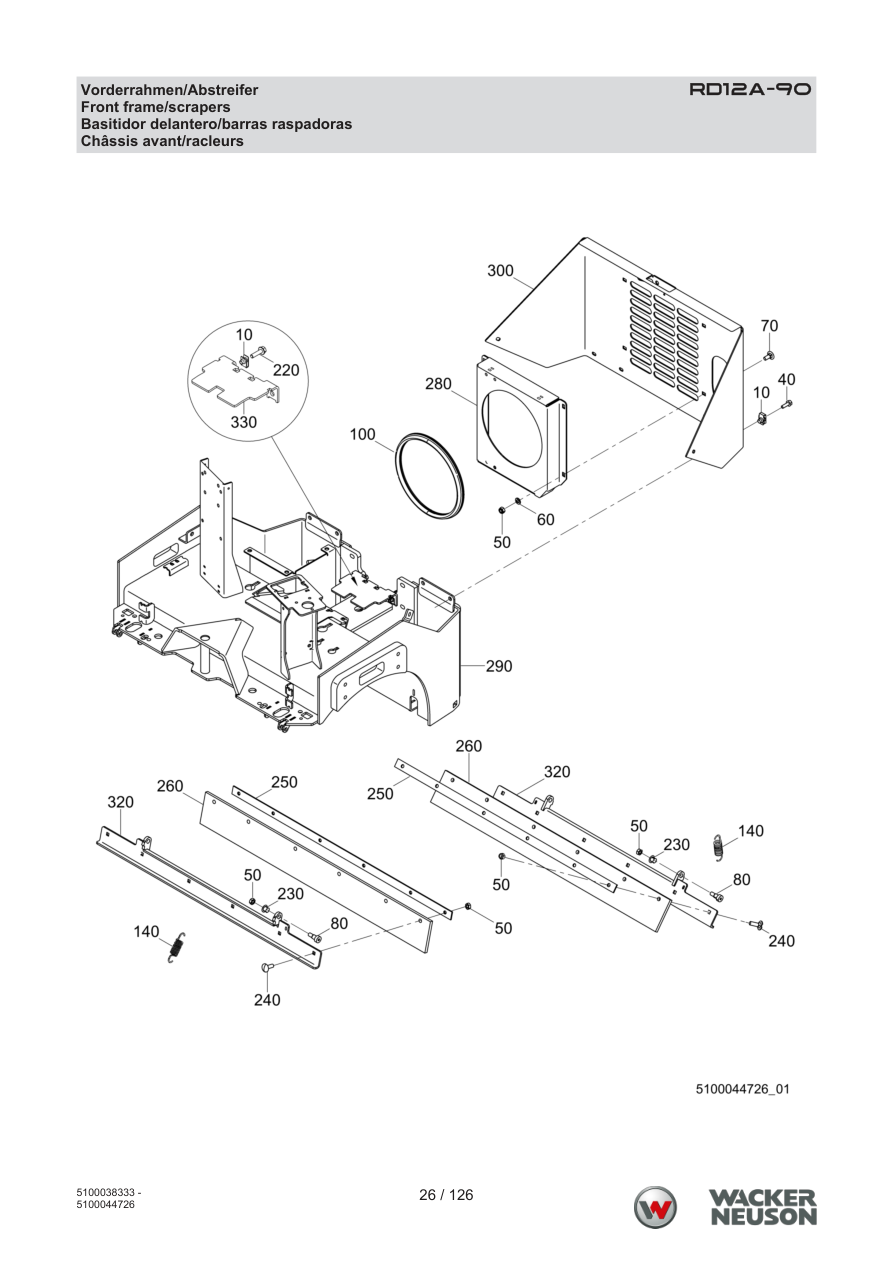 Wacker Neuson RD12 Roller RD12A-90 Vorderrahmen/Abstreifer parts diagram