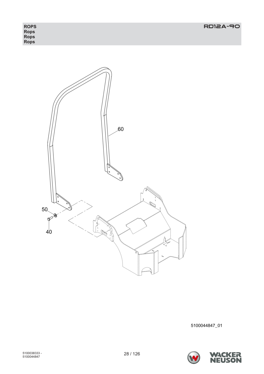 Wacker Neuson RD12 Roller RD12A-90 ROPS parts diagram