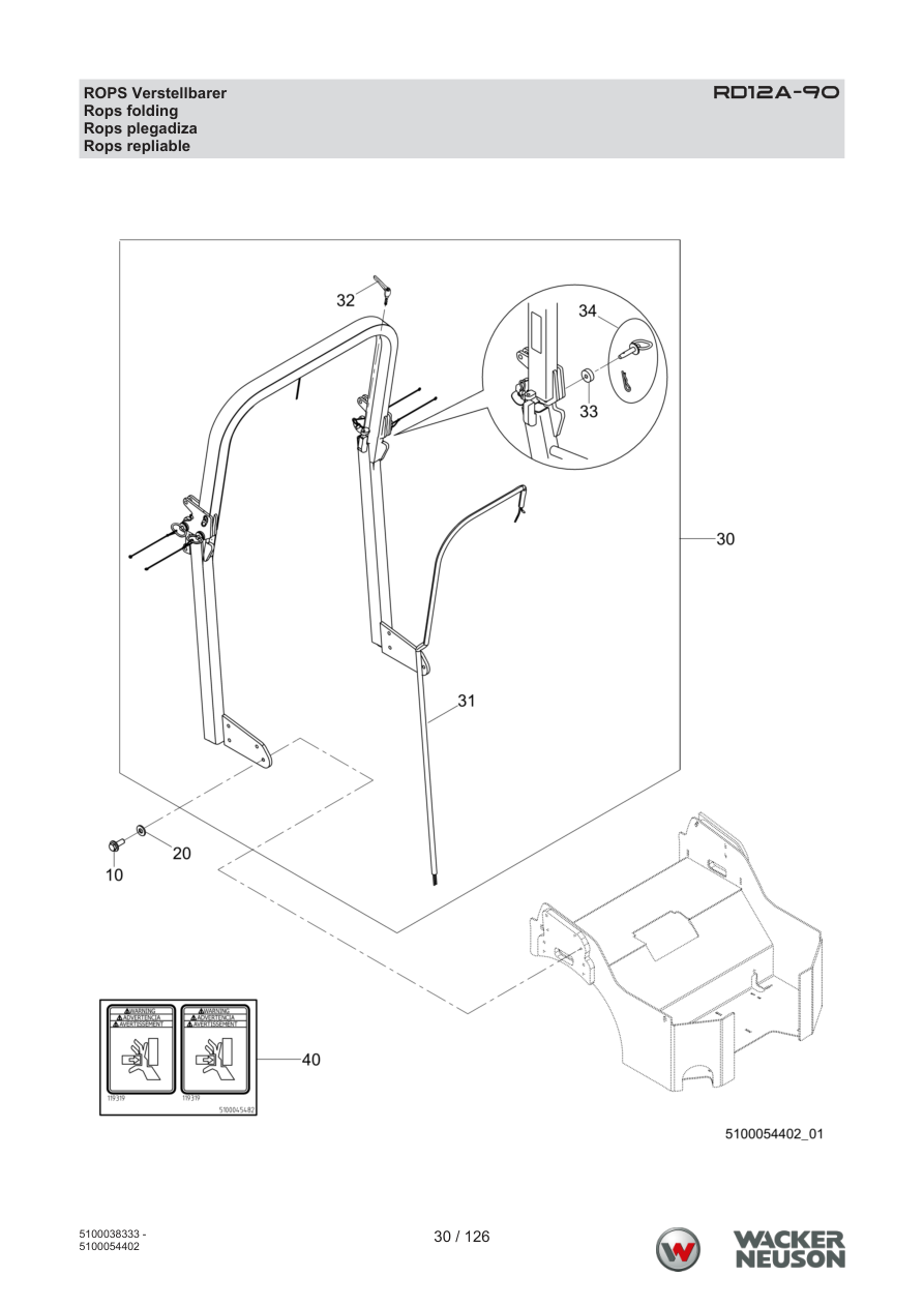 Wacker Neuson RD12 Roller RD12A-90 ROPS Verstellbarer parts diagram