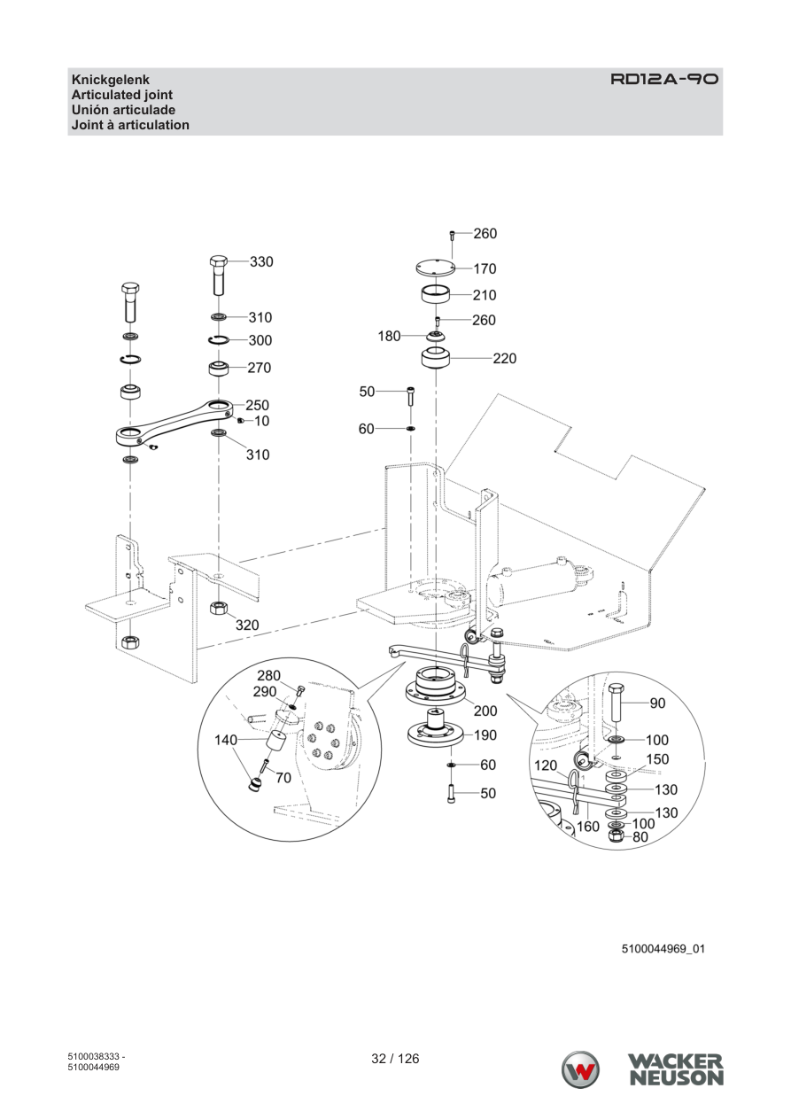 Wacker Neuson RD12 Roller RD12A-90 Knickgelenk parts diagram