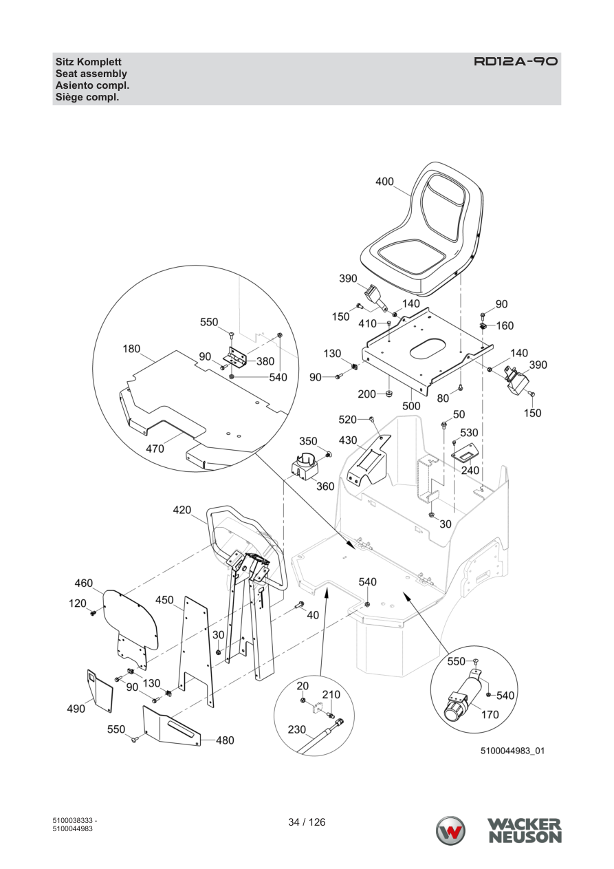 Wacker Neuson RD12 Roller RD12A-90 Sitz Komplett parts diagram
