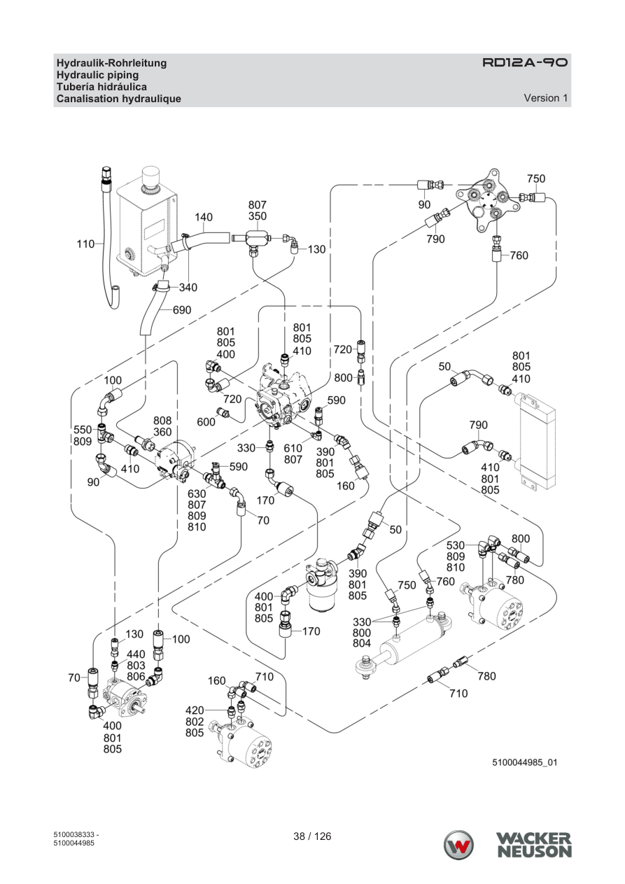 Wacker Neuson RD12 Roller RD12A-90 Hydraulik-Rohrleitung parts diagram