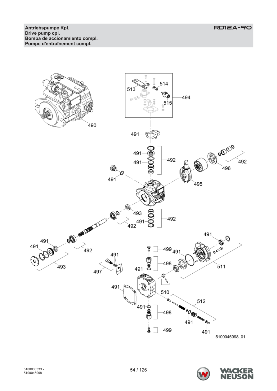 Wacker Neuson RD12 Roller RD12A-90 Antriebspumpe Kpl. parts diagram