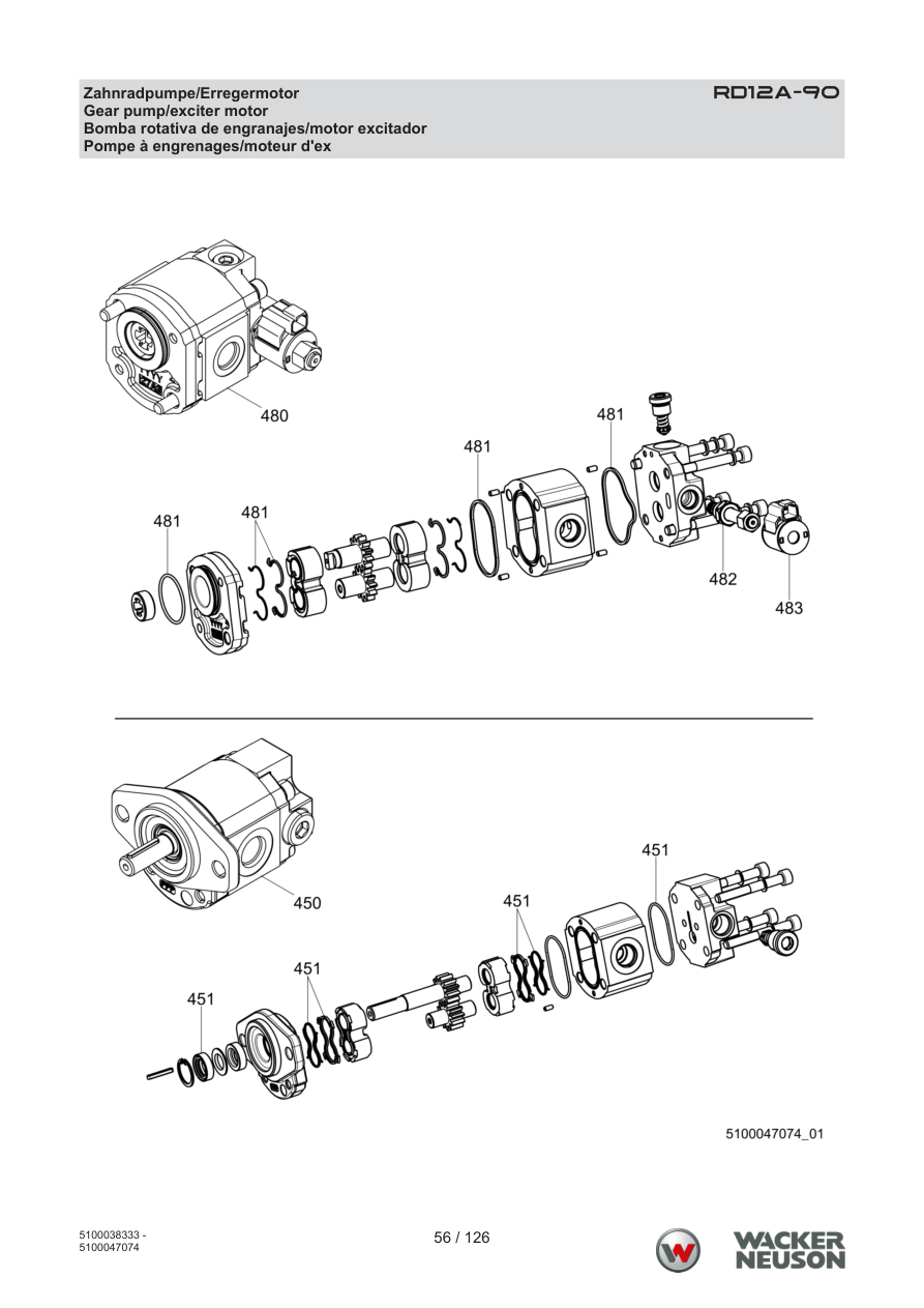 Wacker Neuson RD12 Roller RD12A-90 Zahnradpumpe/Erregermotor parts diagram