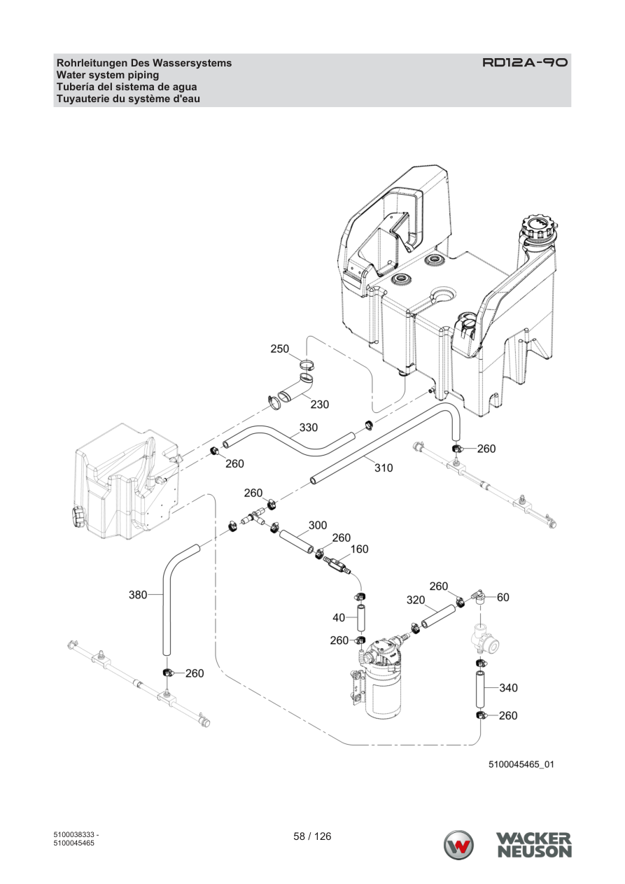 Wacker Neuson RD12 Roller RD12A-90 Rohrleitungen Des Wassersystems parts diagram