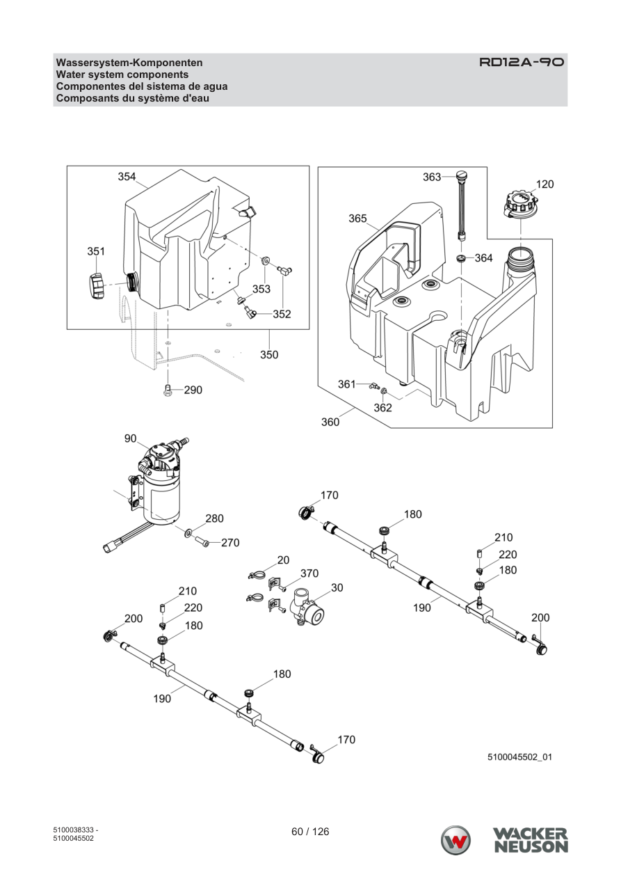 Wacker Neuson RD12 Roller RD12A-90 Wassersystem-Komponenten parts diagram