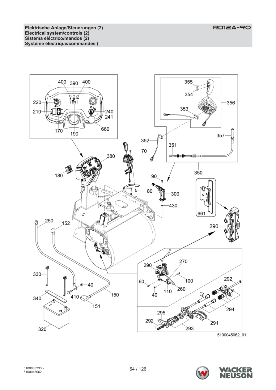 Wacker Neuson RD12 Roller RD12A-90 Elektrische Anlage/Steuerungen (2) parts diagram