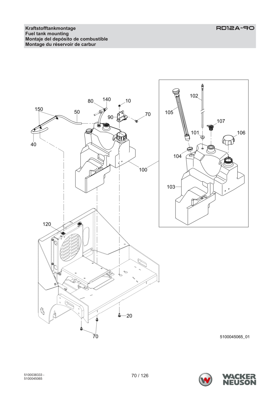 Wacker Neuson RD12 Roller RD12A-90 Kraftstofftankmontage parts diagram