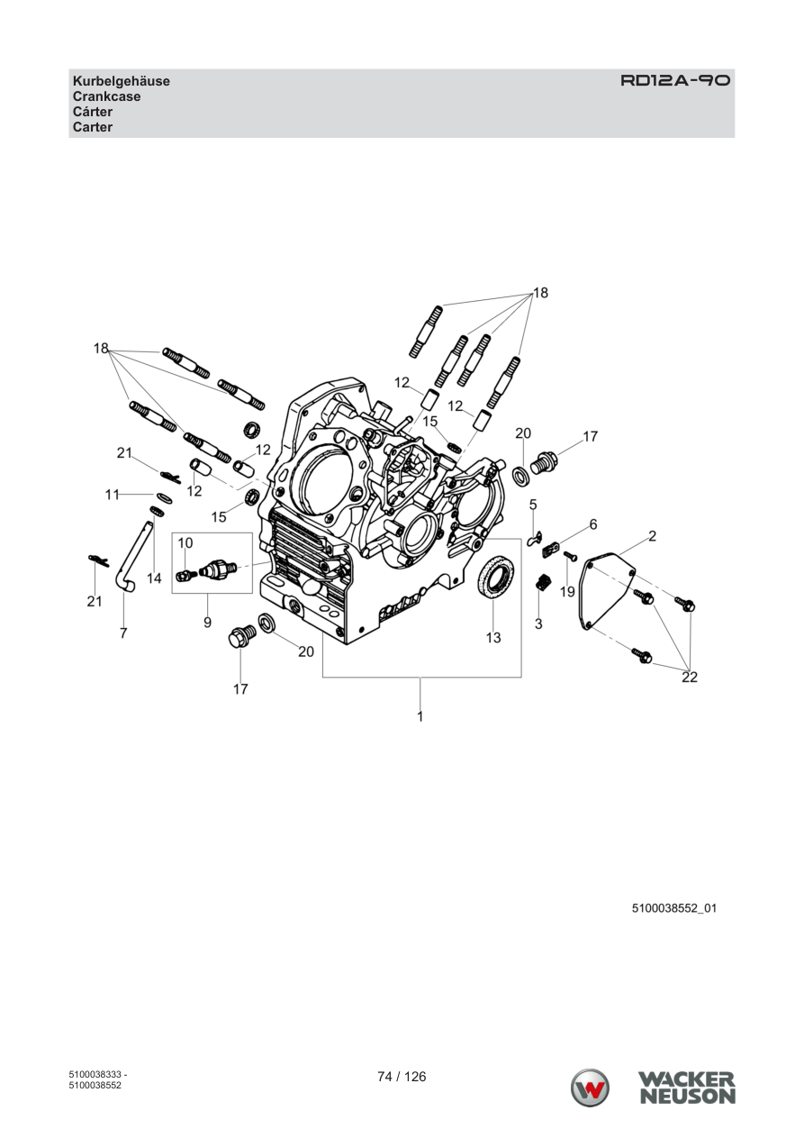 Wacker Neuson RD12 Roller RD12A-90 Kurbelgehäuse parts diagram