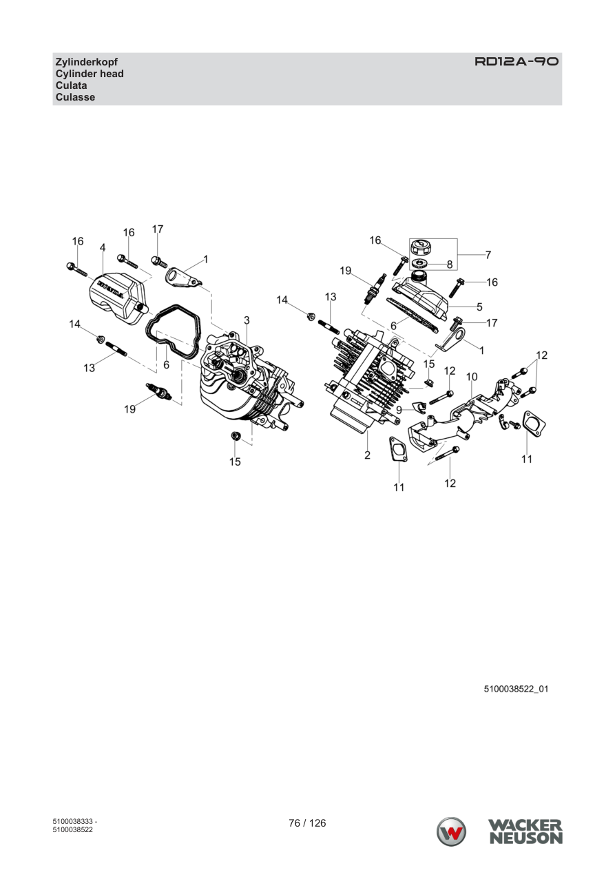 Wacker Neuson RD12 Roller RD12A-90 Zylinderkopf parts diagram
