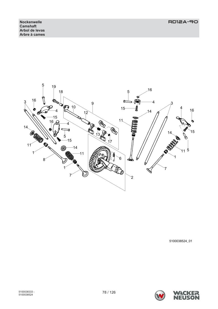 Wacker Neuson RD12 Roller RD12A-90 Nockenwelle parts diagram