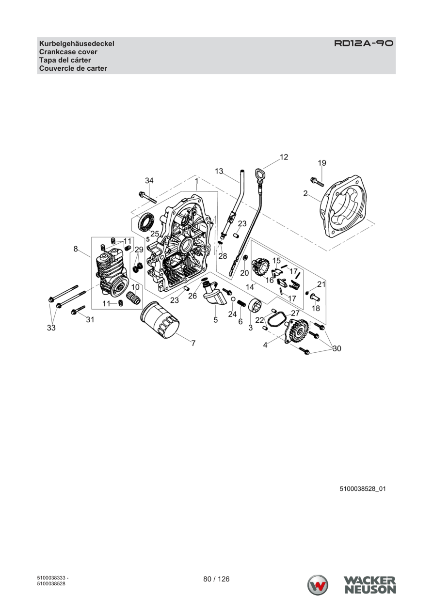 Wacker Neuson RD12 Roller RD12A-90 Kurbelgehäusedeckel parts diagram