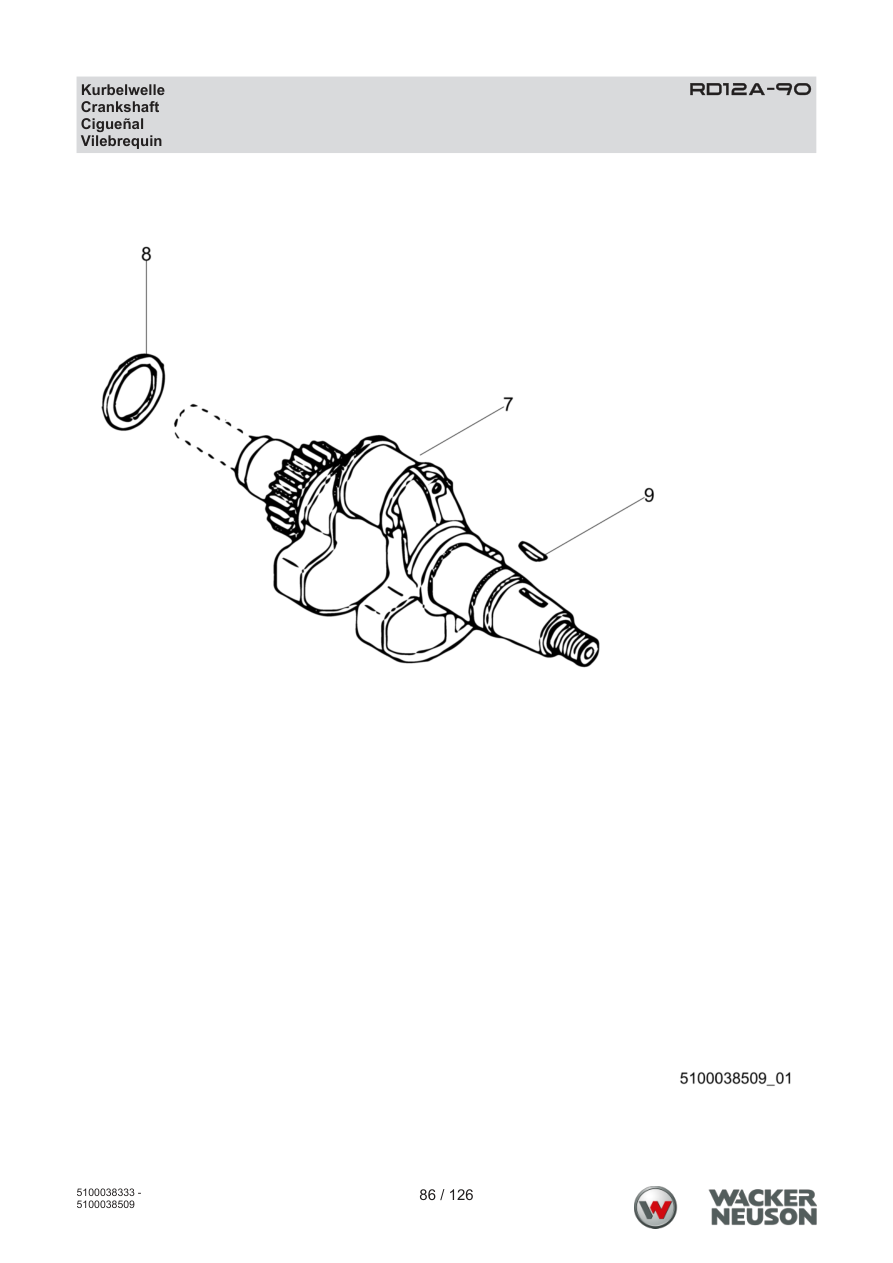 Wacker Neuson RD12 Roller RD12A-90 Kurbelwelle parts diagram