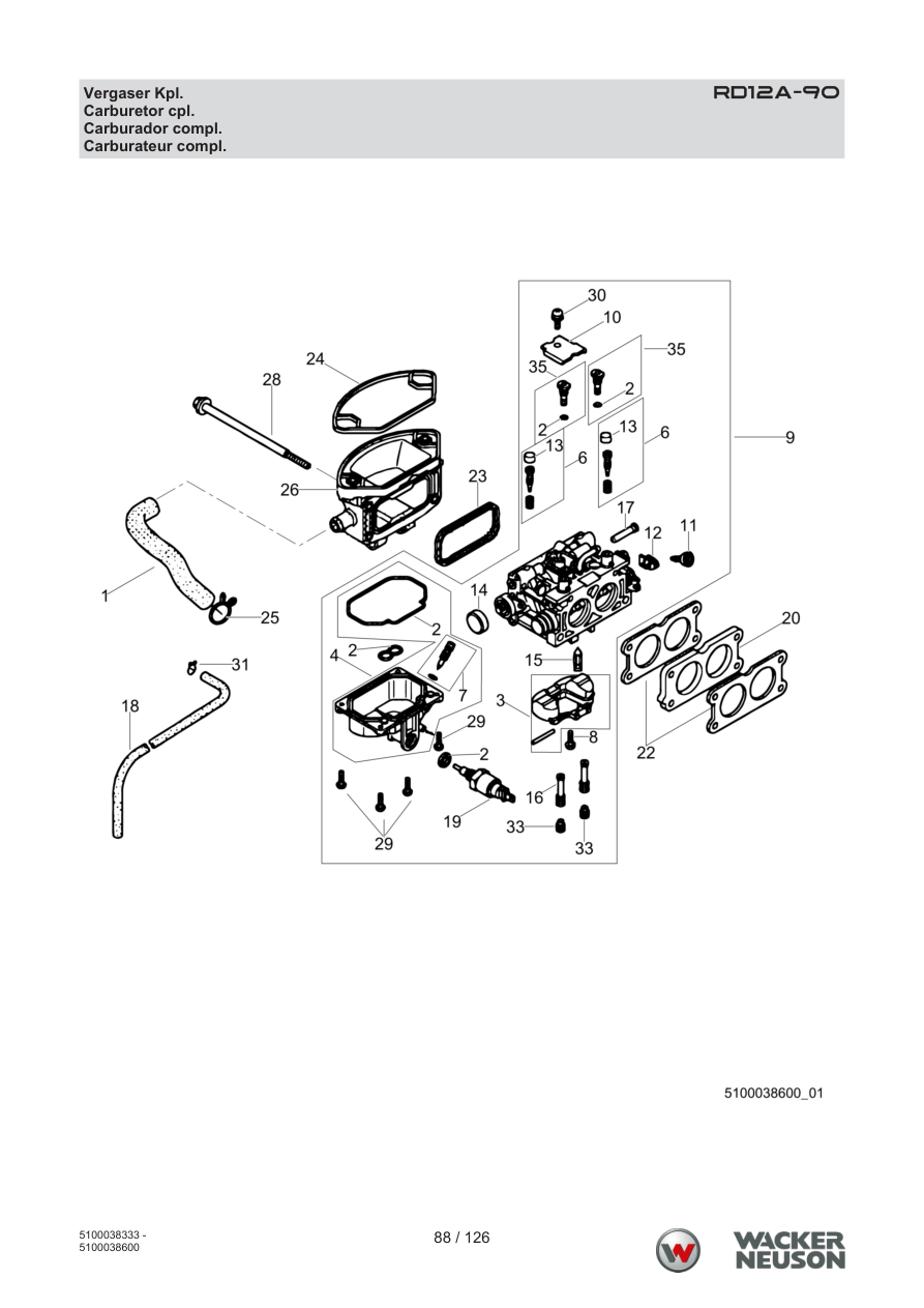 Wacker Neuson RD12 Roller RD12A-90 Vergaser Kpl. parts diagram