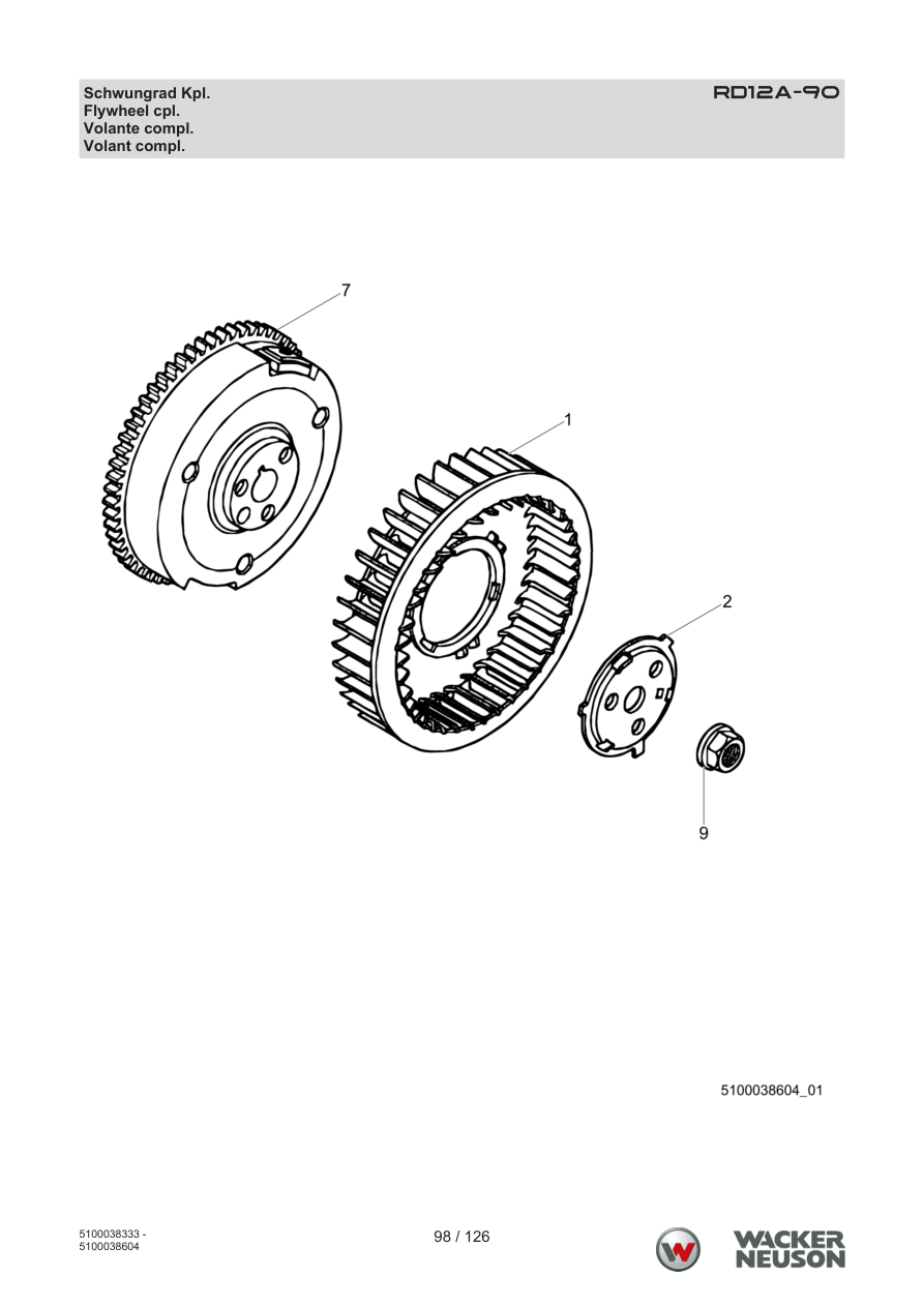 Wacker Neuson RD12 Roller RD12A-90 Schwungrad Kpl. parts diagram