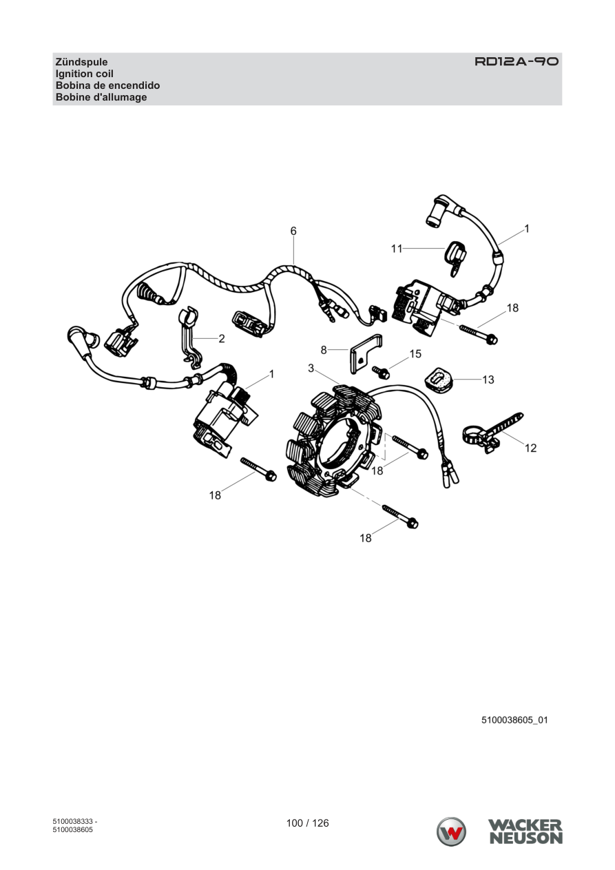 Wacker Neuson RD12 Roller RD12A-90 Zündspule parts diagram