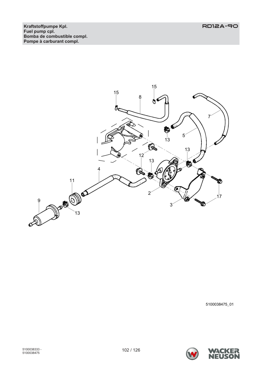 Wacker Neuson RD12 Roller RD12A-90 Kraftstoffpumpe Kpl. parts diagram