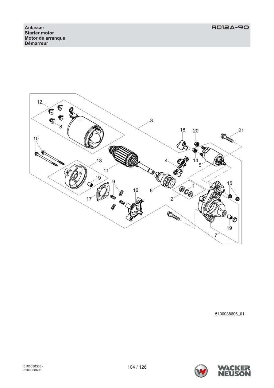 Wacker Neuson RD12 Roller RD12A-90 Anlasser parts diagram