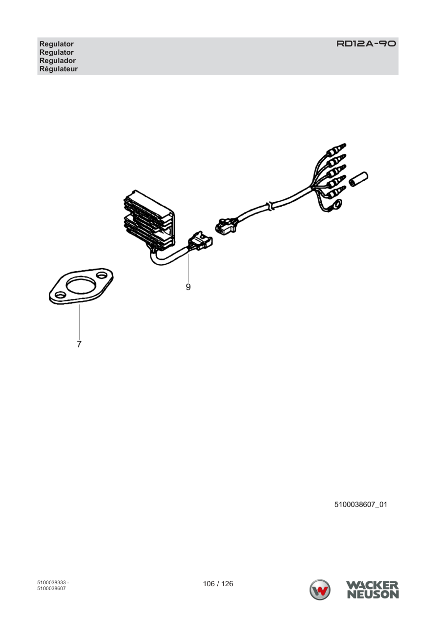Wacker Neuson RD12 Roller RD12A-90 Regulator parts diagram