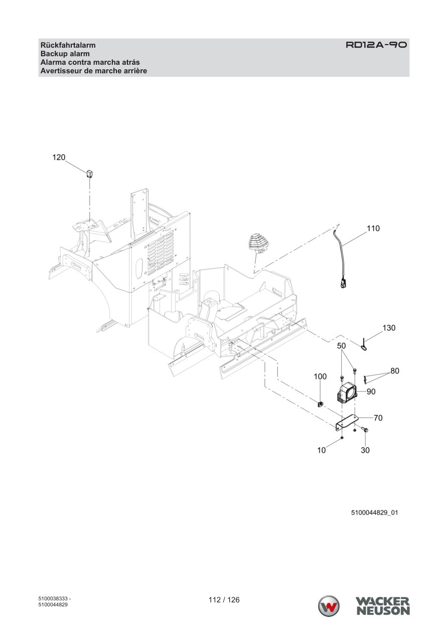 Wacker Neuson RD12 Roller RD12A-90 Rückfahrtalarm parts diagram