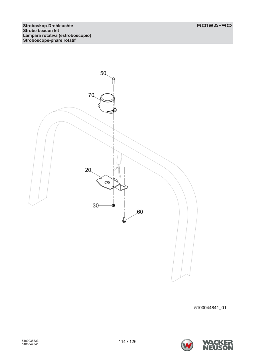 Wacker Neuson RD12 Roller RD12A-90 Stroboskop-Drehleuchte parts diagram