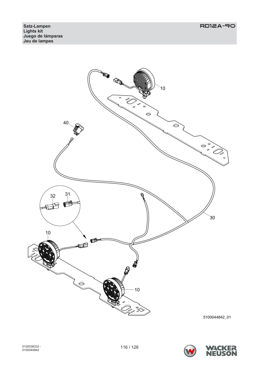 Wacker Neuson RD12 Roller RD12A-90 Satz-Lampen parts diagram