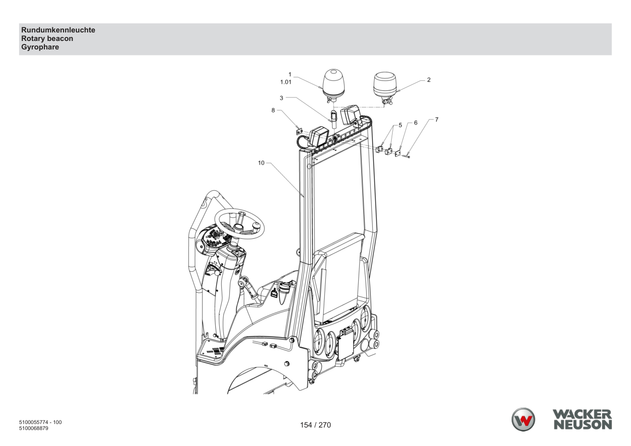 Wacker Neuson RD18-80 Roller Rotating beacon light parts diagram