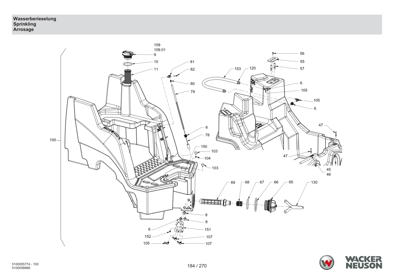 Wacker Neuson RD18-80 Roller Water sprinkler parts diagram