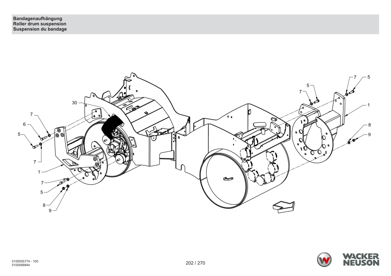Wacker Neuson RD18-80 Roller Roller drum suspension parts diagram