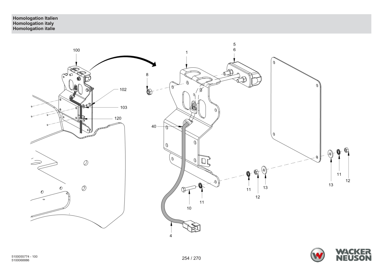 Wacker Neuson RD18-80 Roller Homologation Italy parts diagram