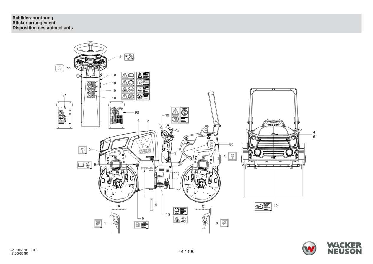 Wacker Neuson RD45-140 Roller Label arrangement parts diagram