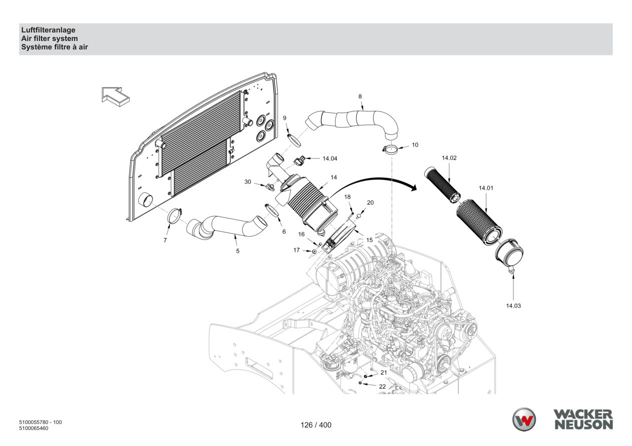Wacker Neuson RD45-140 Roller Air filter system parts diagram
