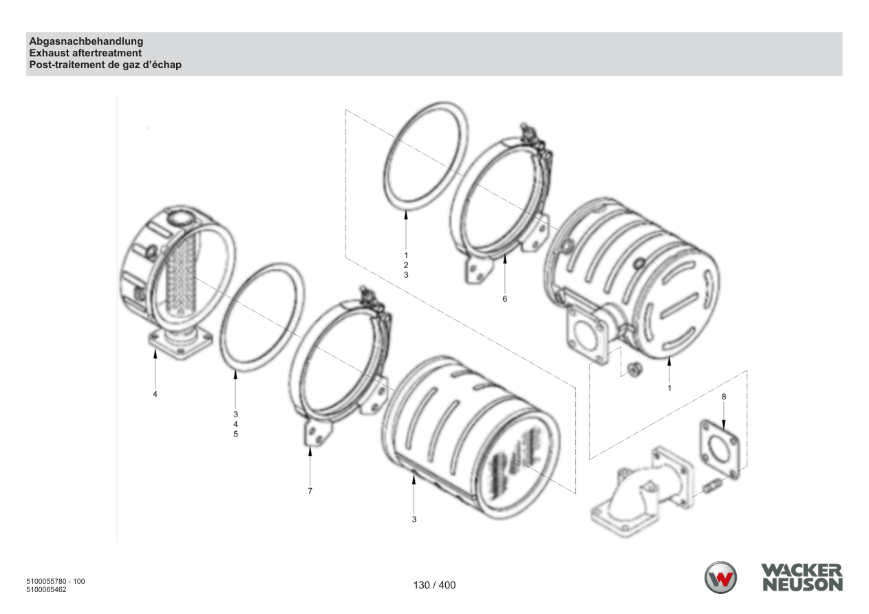 Wacker Neuson RD45-140 Roller Exhaust aftertreatment parts diagram