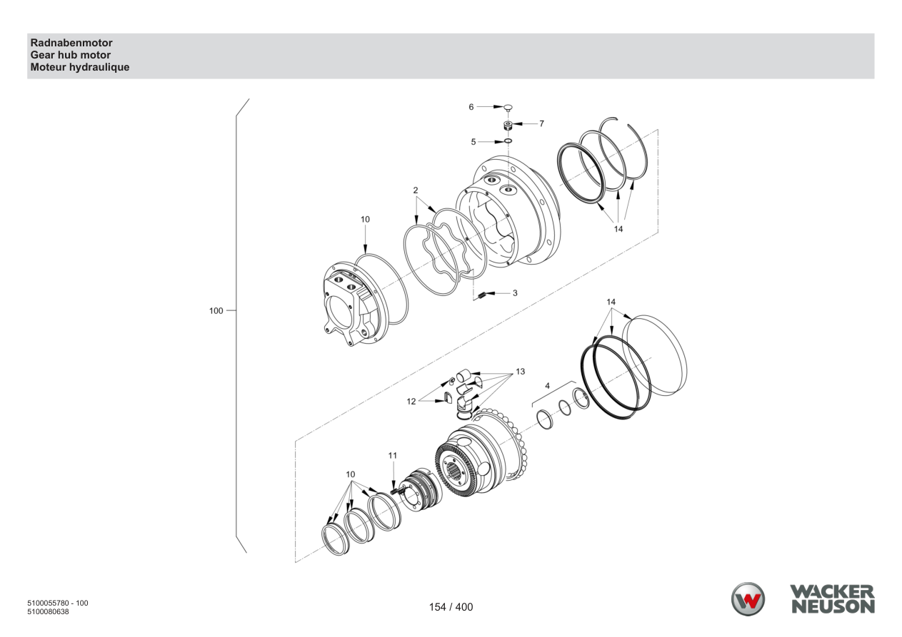 Wacker Neuson RD45-140 Roller Wheel hub motor parts diagram
