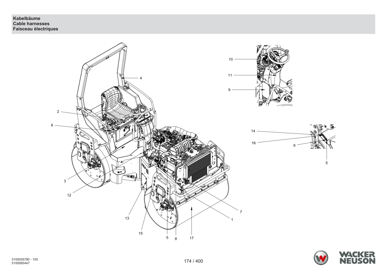 Wacker Neuson RD45-140 Roller Cable harnesses parts diagram