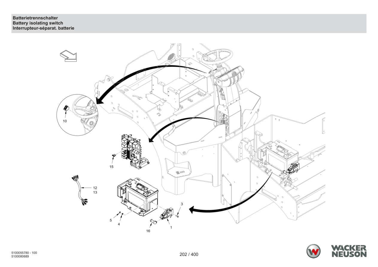 Wacker Neuson RD45-140 Roller Battery isolating switch parts diagram